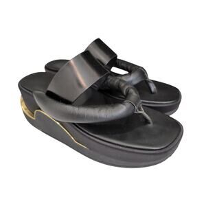 4CCCCEES Eclipse Sling Shoe Black Thong Sandal Platform Leather 39 US 8-8.5 $350